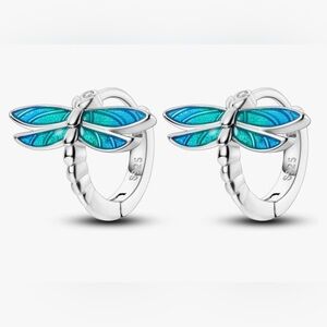 Sterling silver dragonfly earrings small hoops great for sensitive ears